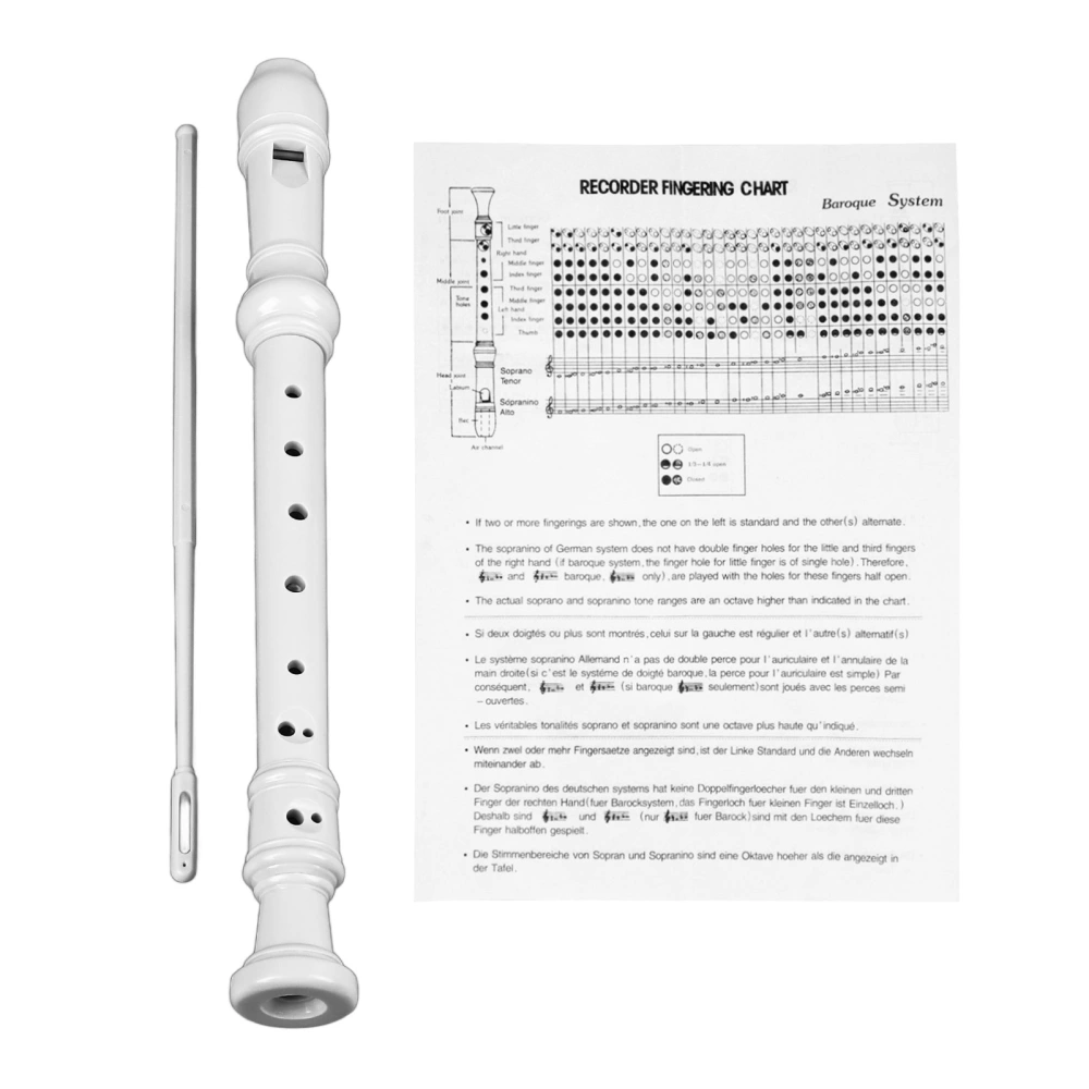 8 Hole Recorder Lightweight Portable Descant Flauta Recorder ABS Clarinet for Students Kids White