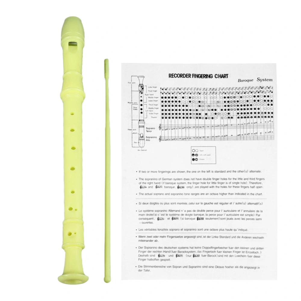 8 Hole Recorder Lightweight Portable Descant Flauta Recorder ABS Clarinet for Students Kids Yellow