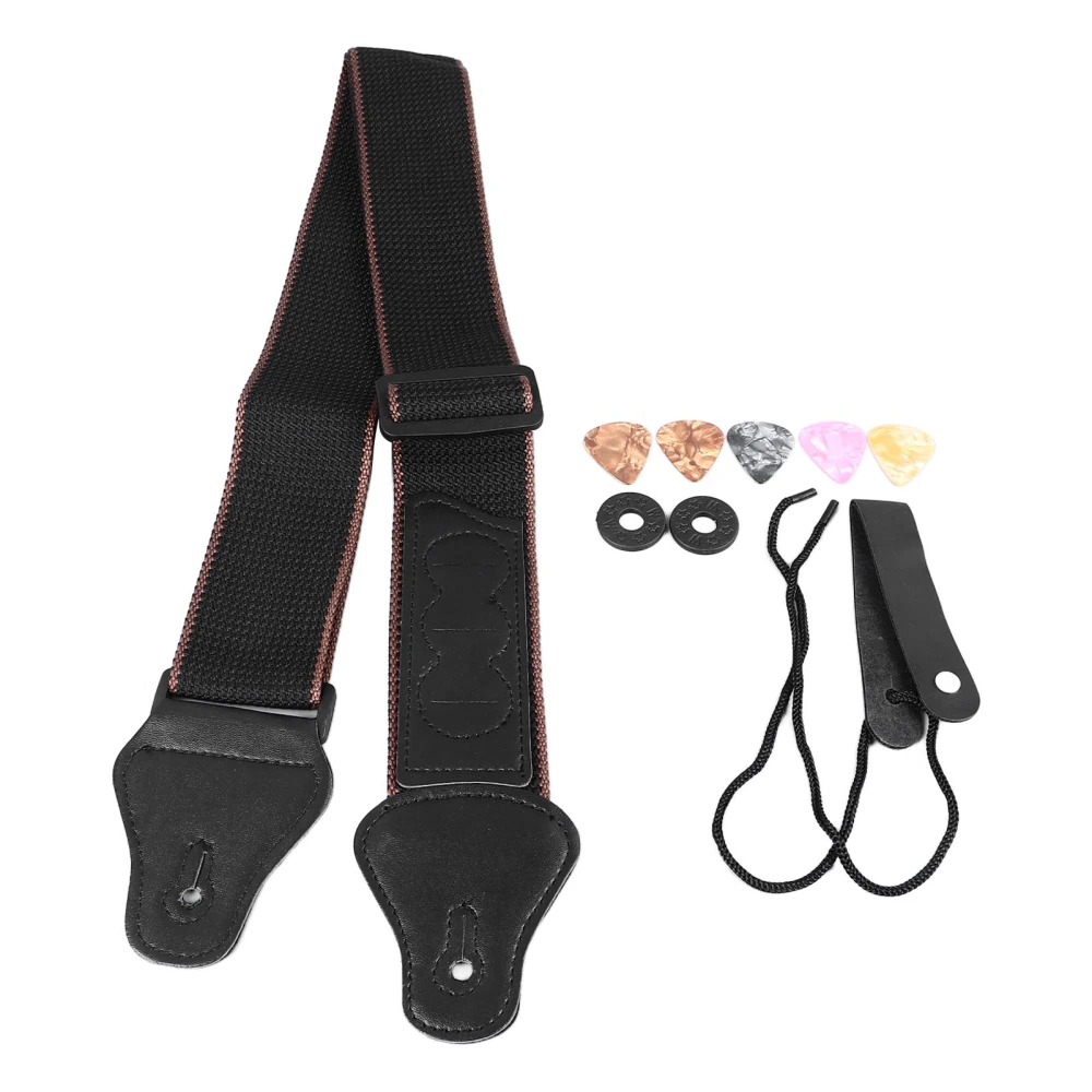 Guitar Strap Vintage Design Cotton Adjustable Strap with Buttons Lock Picks for Electric Acoustic Guitar Bass Ukulele Black