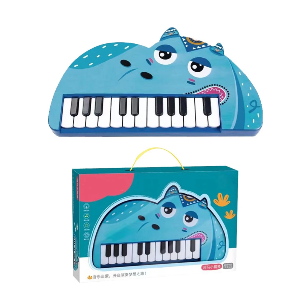 Piano Keyboard for Kids Cartoon 22 Keys Early Educational Animal Toddler Electronic Piano Toys Hippo Style