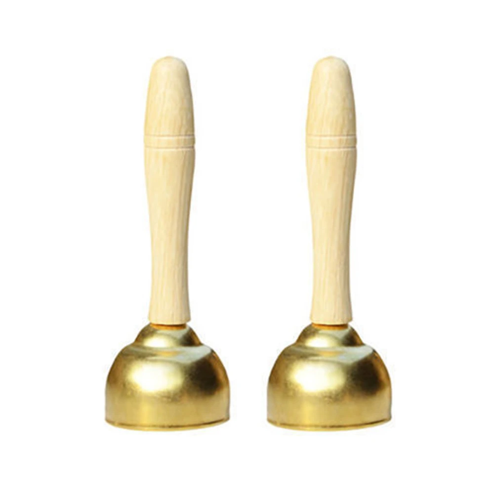 2Pcs Metal Bells Crisp Sound Safe Rounded Corner Light Portable Multi Purpose Ringing Bells for School Office Family Large Size(with Wooden Handle)