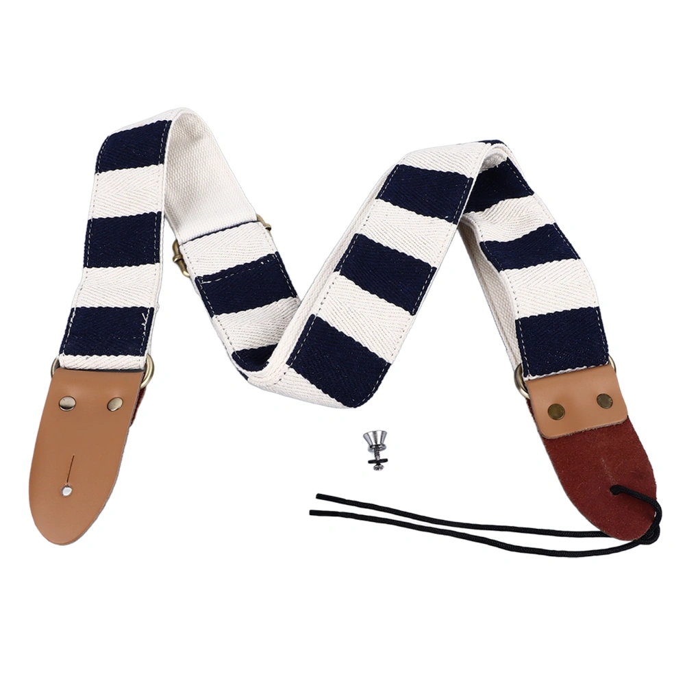 Guitar Strap Stylish Stripe Pattern Thickened Cotton Leather Adjustable Guitar Bass Strap Belt Blue