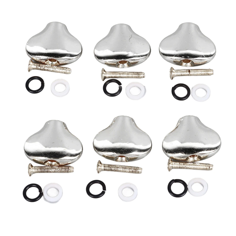 6 Pcs Guitar Machine Head Button Exquisite Fish Tail Shape Comfortable Grip Metal Tuning Peg Head Silver