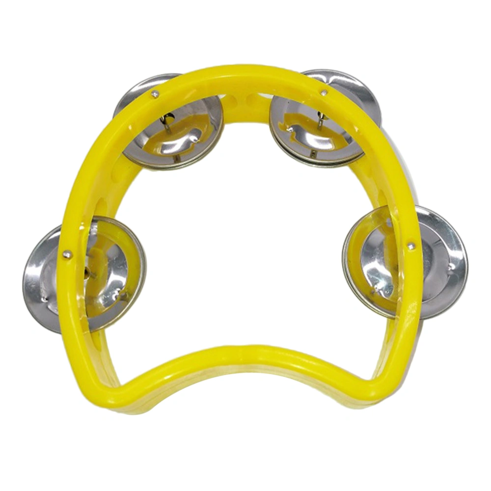 Tambourine Plastic Handheld Percussion 4 Bells Kids Musical Rhythm Instrument for School Party Concert Yellow