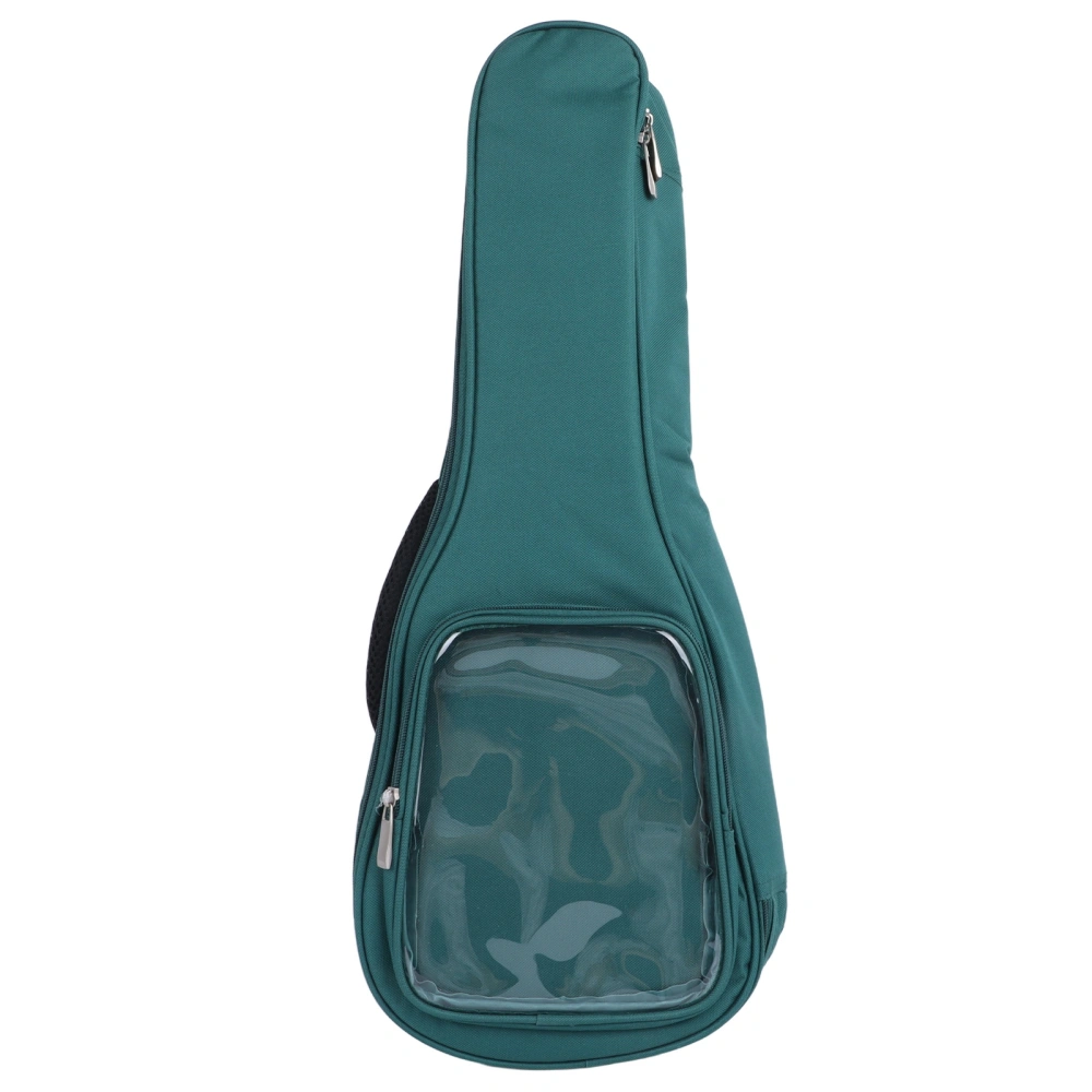Guitar Bag 23in Ukulele Storage Bag Carrying Bag Oxford Cloth Instrument Backpack with Transparent Pocket Green