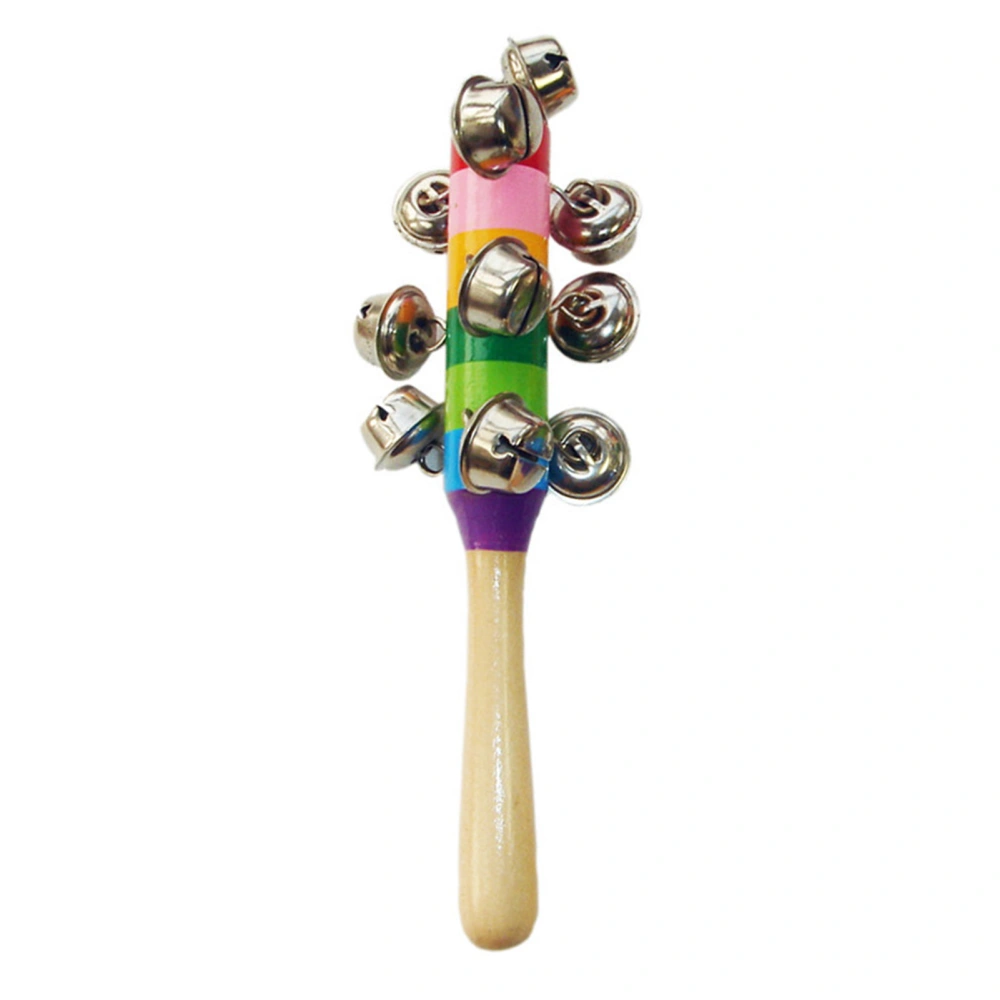 Jingle Bell Stick Wooden Rattles Sleigh Bell Stick Handle Bell Stick for Kids Toddlers Kindergarten Musical Toys