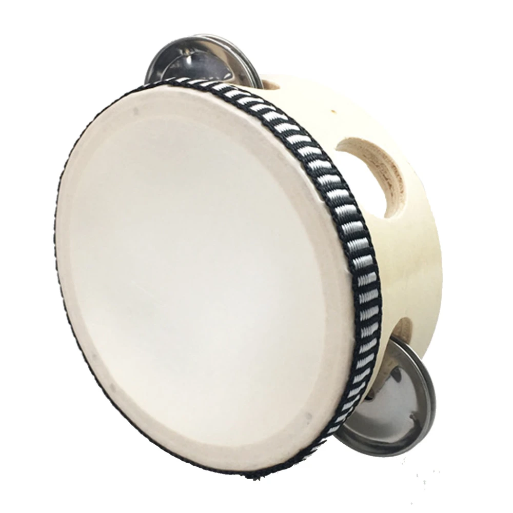 Wooden Handheld Tambourine Educational Portable Clear Sound Percussion Tambourine Drum for Performance 7in