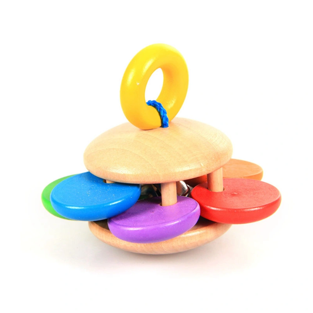 Baby Rattle Solid Wood Colorful Cute Shape Easy Hand Grip Shaker Rattle Toy for Early Education Sunflower Shape