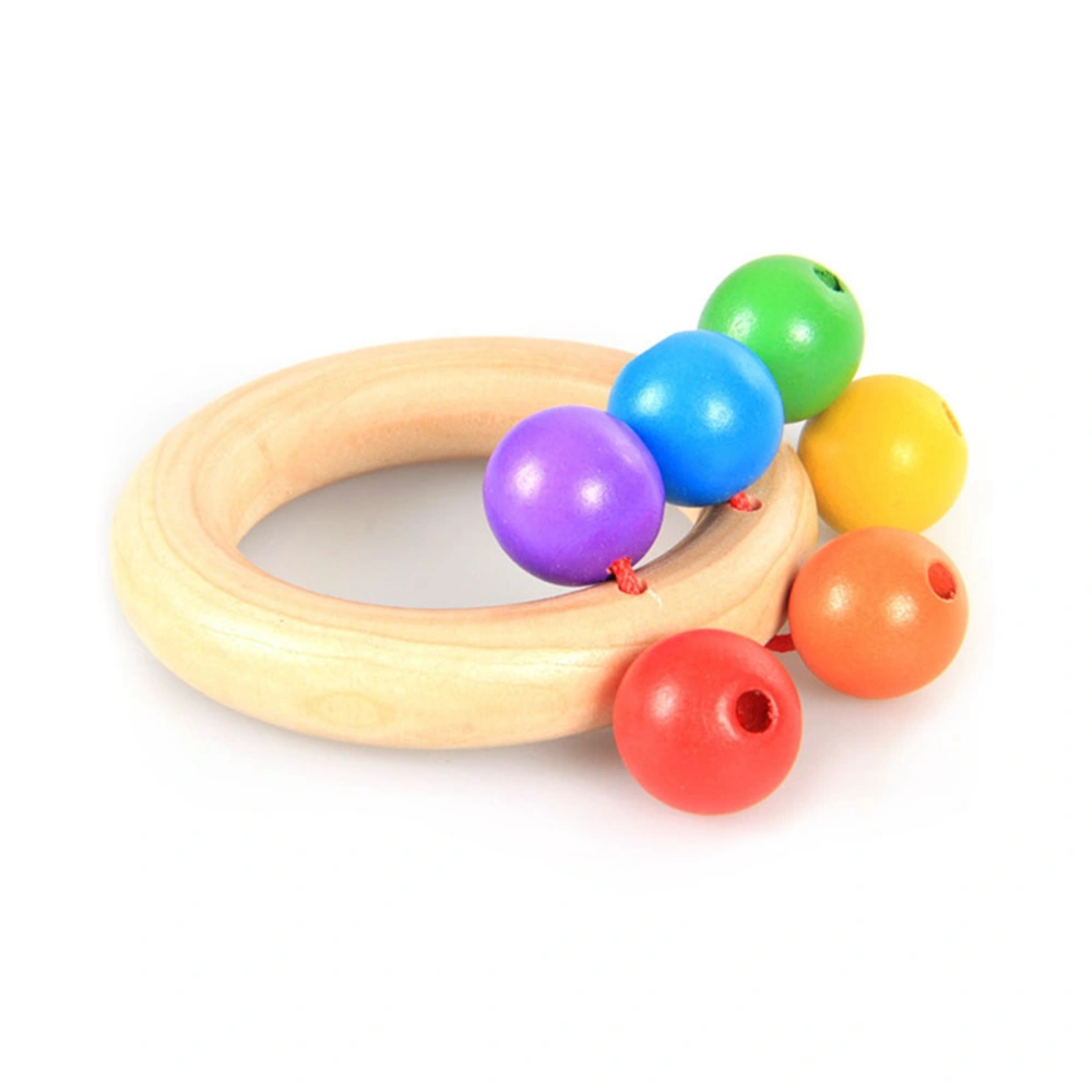Baby Rattle Solid Wood Colorful Cute Shape Easy Hand Grip Shaker Rattle Toy for Early Education Round