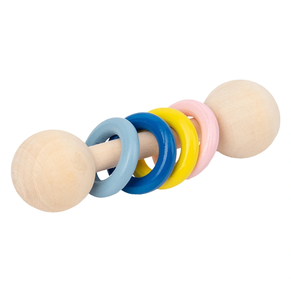 Baby Rattle Shake Toy Wooden Ring Design Grasping Toddler Toy for Boys Girls Gifts 4 Ring