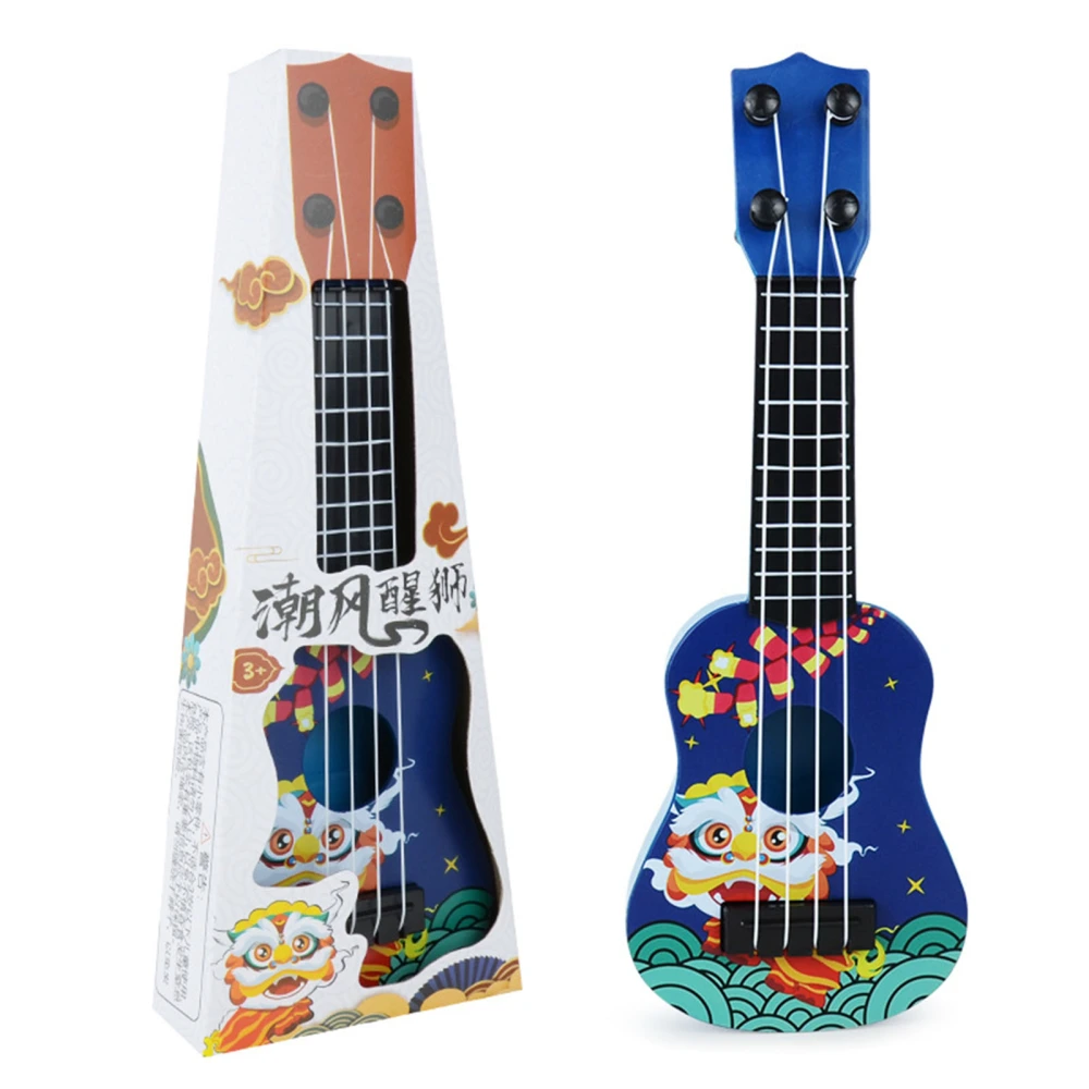 Kids Ukulele Model Cartoon Lion 4 String Beginner Ukulele Mini Music Instrument Toy for Early Education Blue