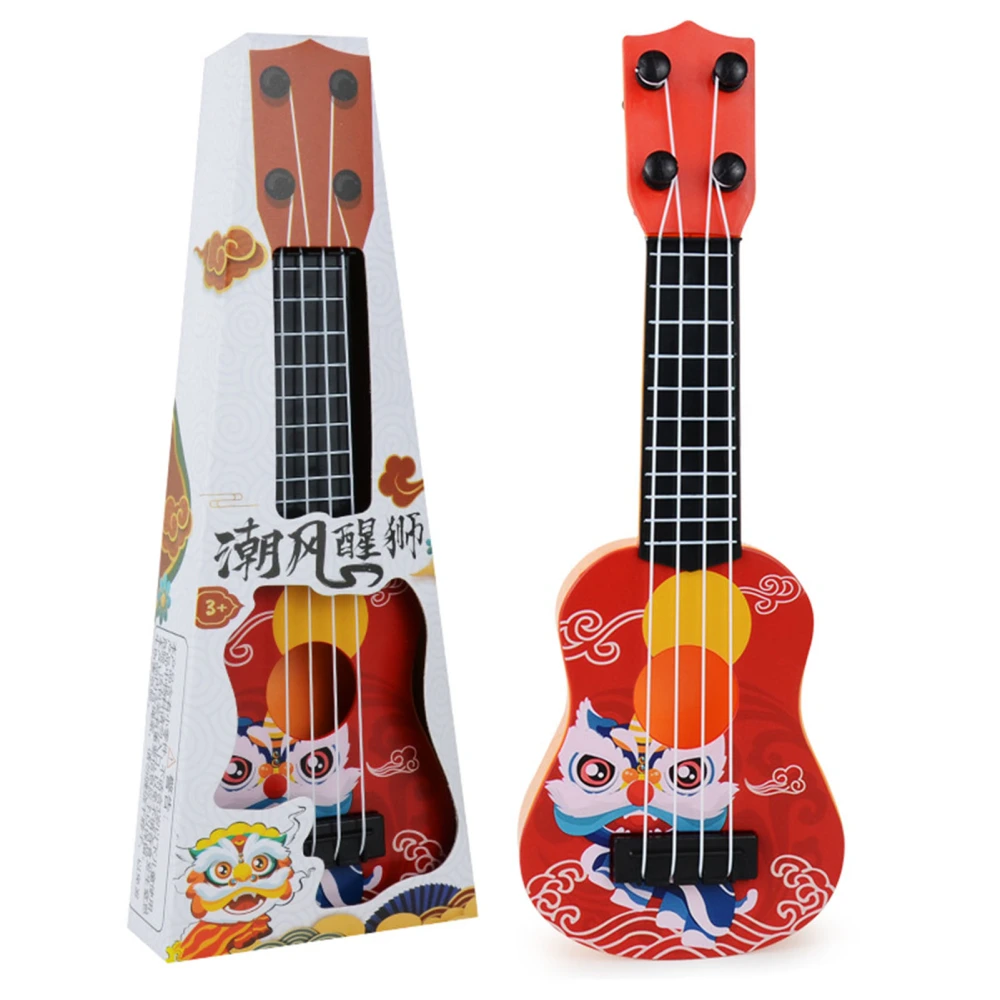 Kids Ukulele Model Cartoon Lion 4 String Beginner Ukulele Mini Music Instrument Toy for Early Education Red