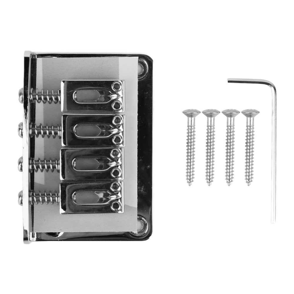 Electric Guitar Bridge 4 String Metal Fixed Hardtail Saddle Musical Instrument Accessories with Tool Set GA904 Silver