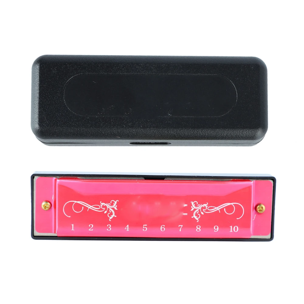 Harmonica 10 Hole 20 Tune C Key Professional Standard Mouth Organ with Case for Kid Beginner Rose Red