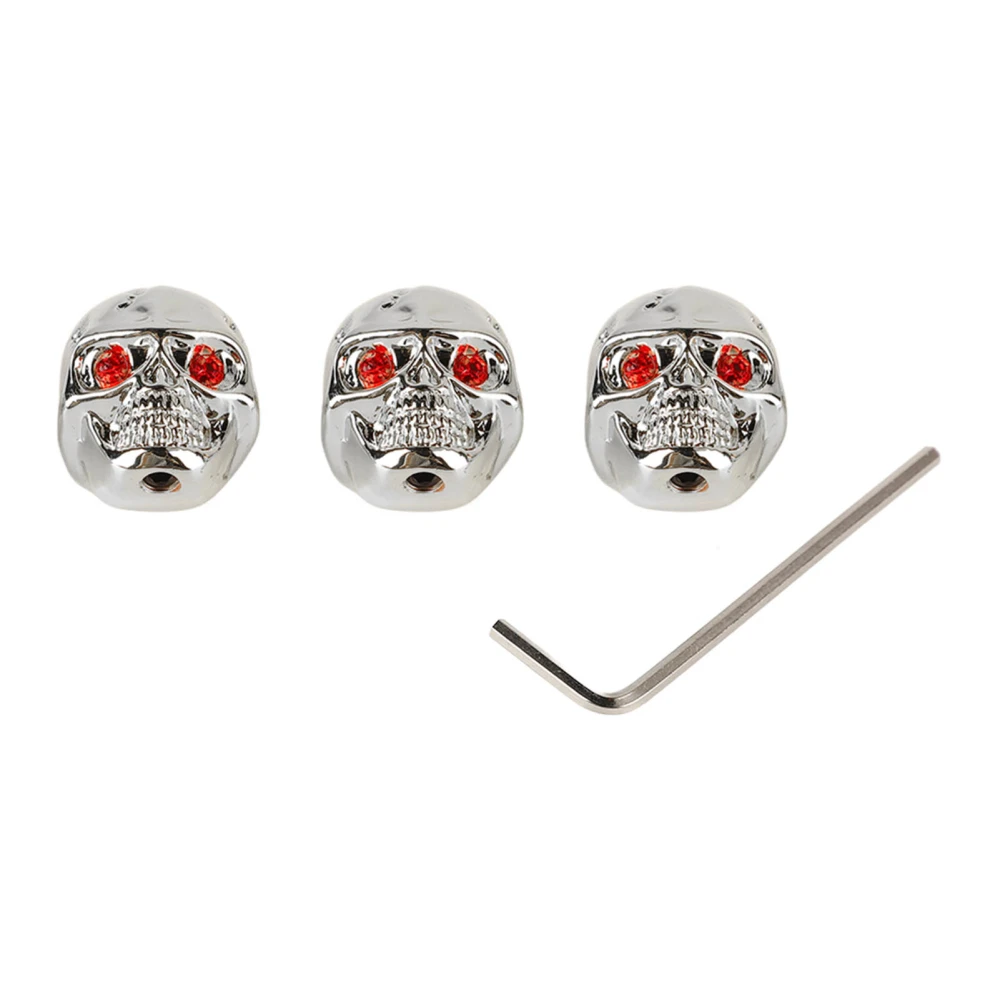 3Pcs Electric Guitar Skull Knobs Metal Volume Tone Head Cap Bass Replacement Part GD303 Chrome