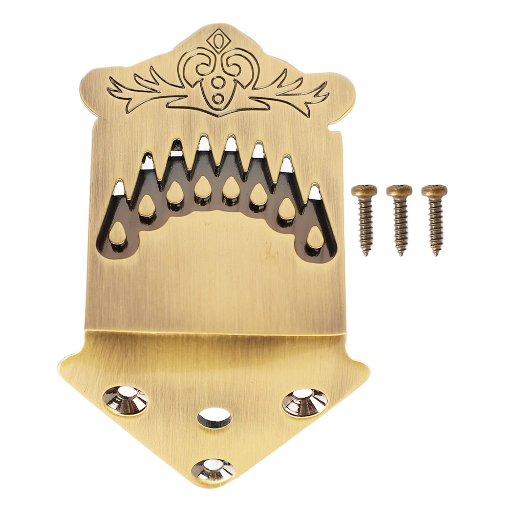 8 String Mandolin Tailpiece Feather Pattern Excellent Metal Bronze Color Mandolin Tailpiece