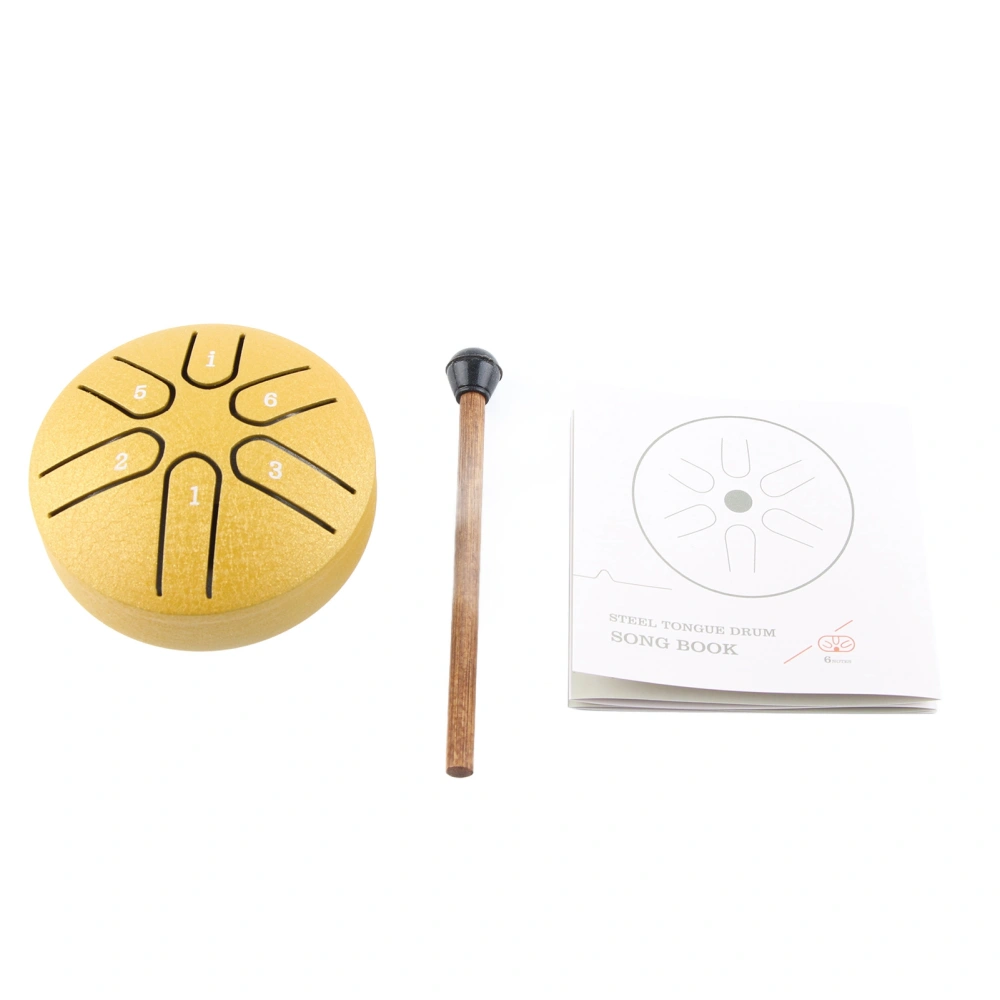 Handpan Drum Professional Mini 6 Note Worry Free Tongue Drum Percussion Instrument with Drumstick Gold