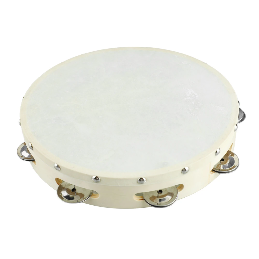 Tambourine Kids Adults Hand Clap Drum Music Early Education Toy Wood Color White Edge 10in