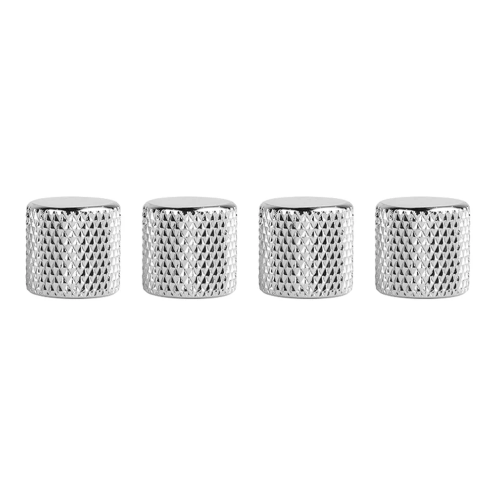4Pcs Electric Guitar Knobs Set Metal Potentiometer Cap Volume Tone Control for Bass Silver