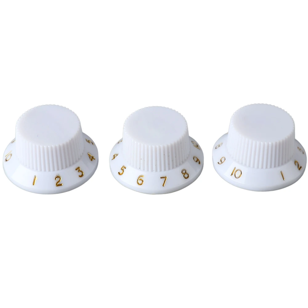 3PCS Potentiometer Rotary Knobs Tone Volume Control Knob Replacement for Electric Guitar Bass White Knob Gold Lettering