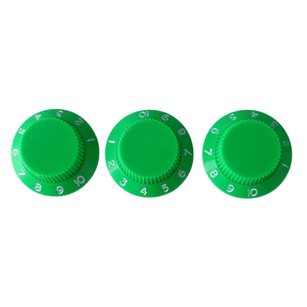 3Pcs Guitar Control Knob Plastic Electric Guitar Top Hat Volume Tone Control Bell Knob Green and White Letters