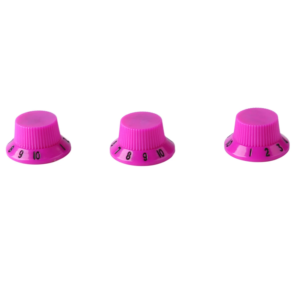 3Pcs Guitar Control Knob Plastic Electric Guitar Top Hat Volume Tone Control Bell Knob Purple and Black Letters
