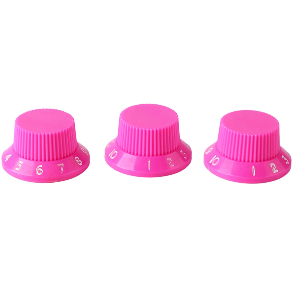 3Pcs Guitar Control Knob Plastic Electric Guitar Top Hat Volume Tone Control Bell Knob Fuchsia White Letters