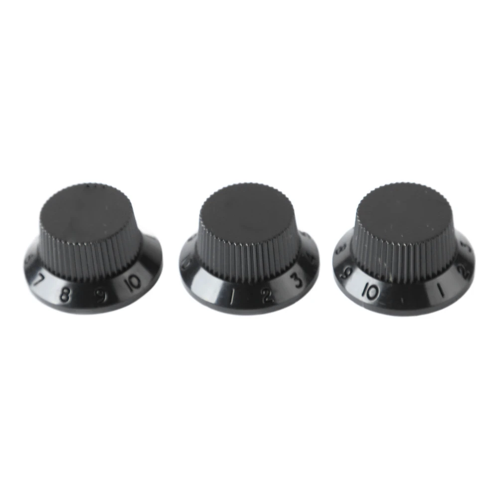 3Pcs Guitar Control Knob 1 Volume 2 Tone Fit Top Plastic Set Kit Instrument Accessory Replacement Black