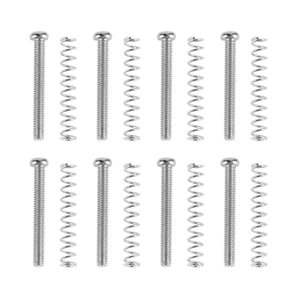 8 Set Guitar Pickup Screw Spring Iron Double Coil Pickup Frame Mounting Screws and Springs Silver