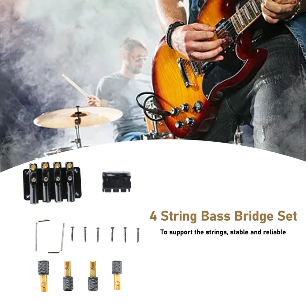 4 String Bass Bridge Replacement Metal Bass Bridge Mounting Assembly with Screws Wrenches