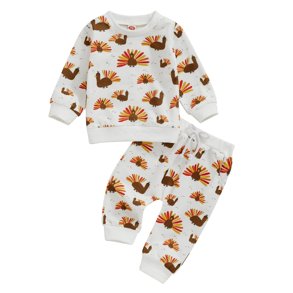 Baby Thanksgiving Outfit Turkey Print Sweatshirt and Elastic Pants