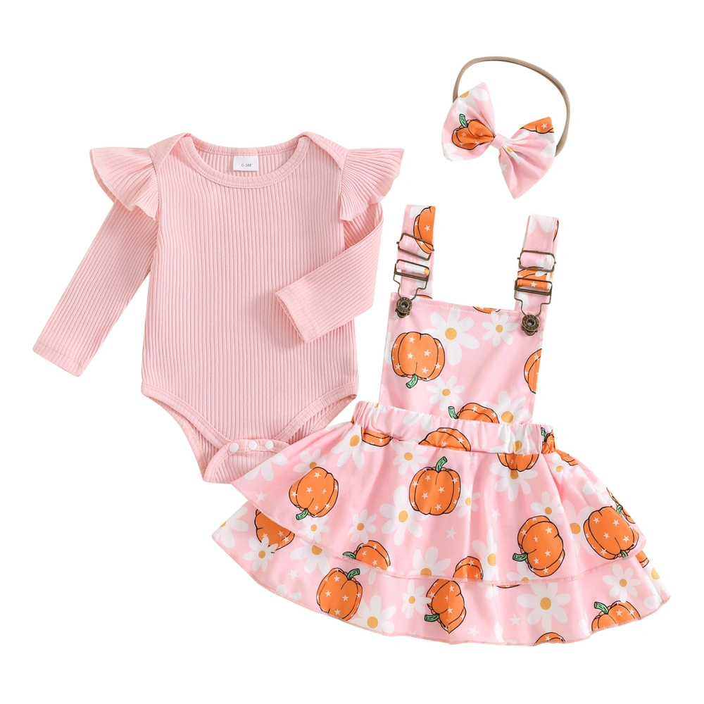 Baby Girls Halloween Outfits Romper with Floral Skirt Headband