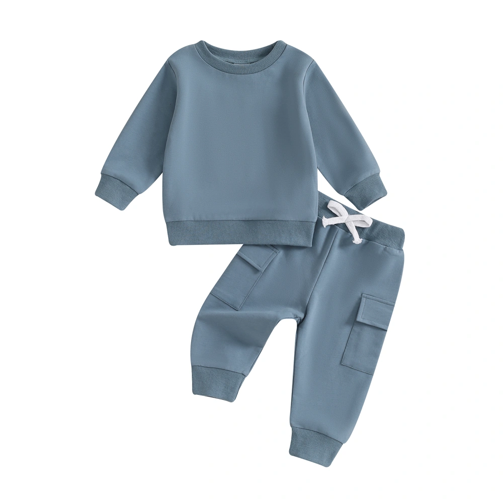 Baby Boy Fall Outfit, Solid Color Sweatshirt Elastic Waist Pants