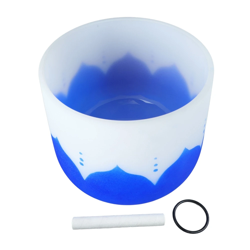Singing Bowl Blue Lotus Design Frosted Quartz Crystal Singing Bowl for Sound Healing Meditation Yoga 13in D Note