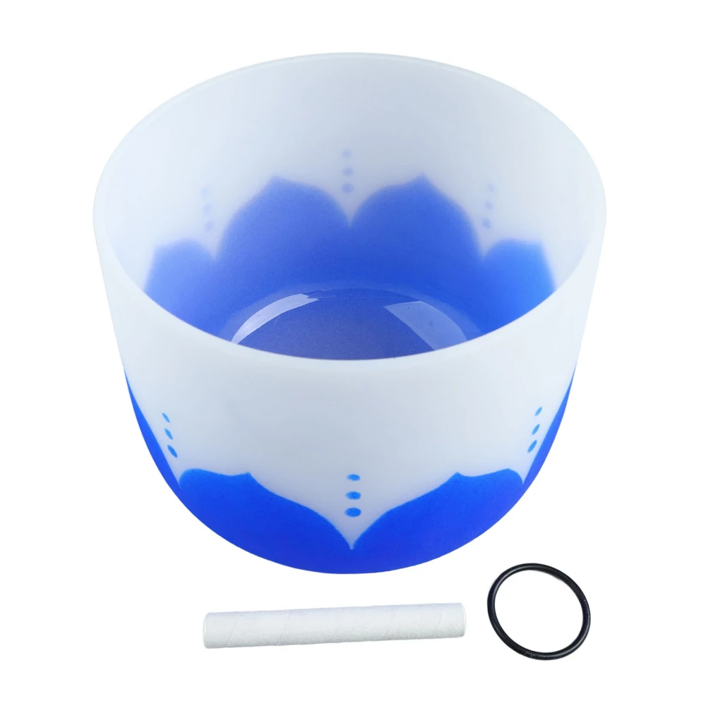 Singing Bowl Blue Lotus Design Frosted Quartz Crystal Singing Bowl for Sound Healing Meditation Yoga 12in C Note