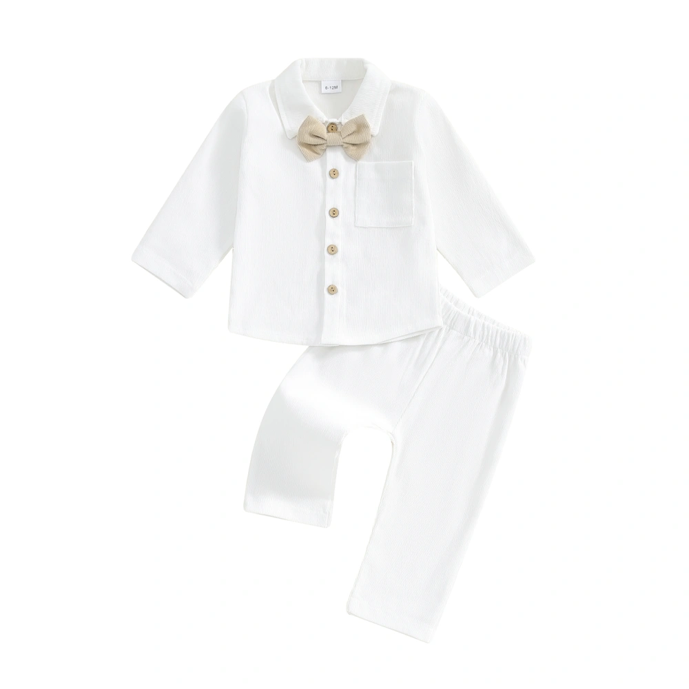 Boy Gentleman Suit Corduroy Bow Tie Button-down Tops Long Pant Set