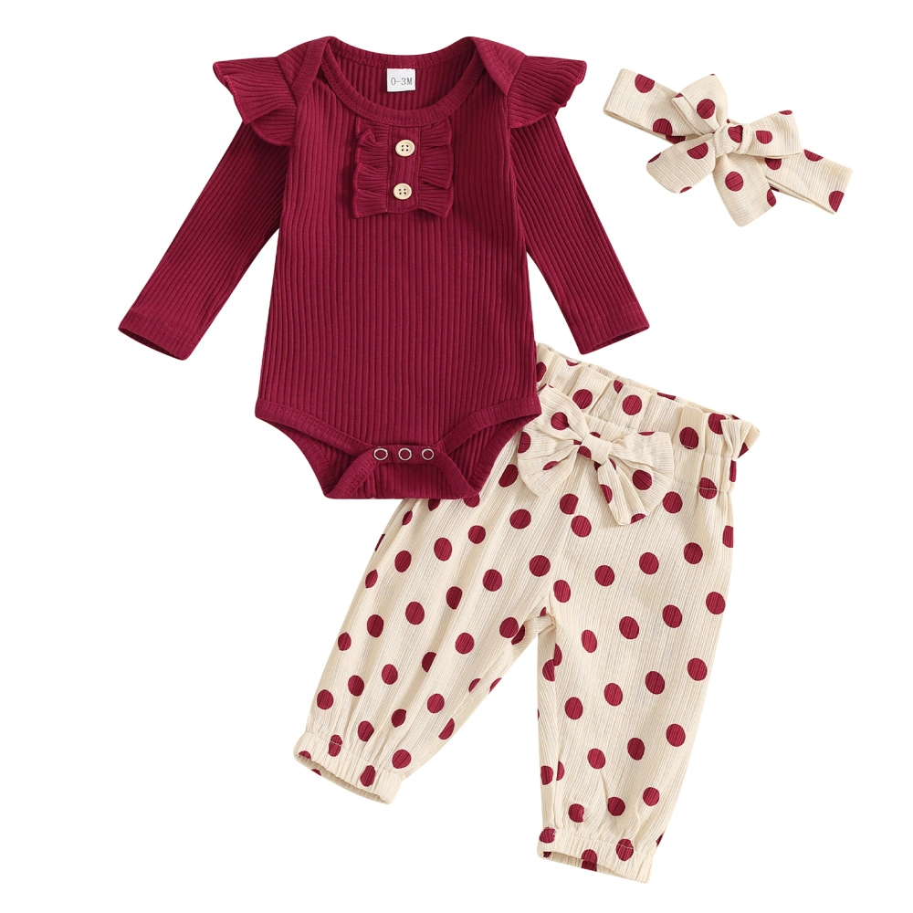 Baby Girl Fall Outfits Solid Color Romper Pants Headband Set