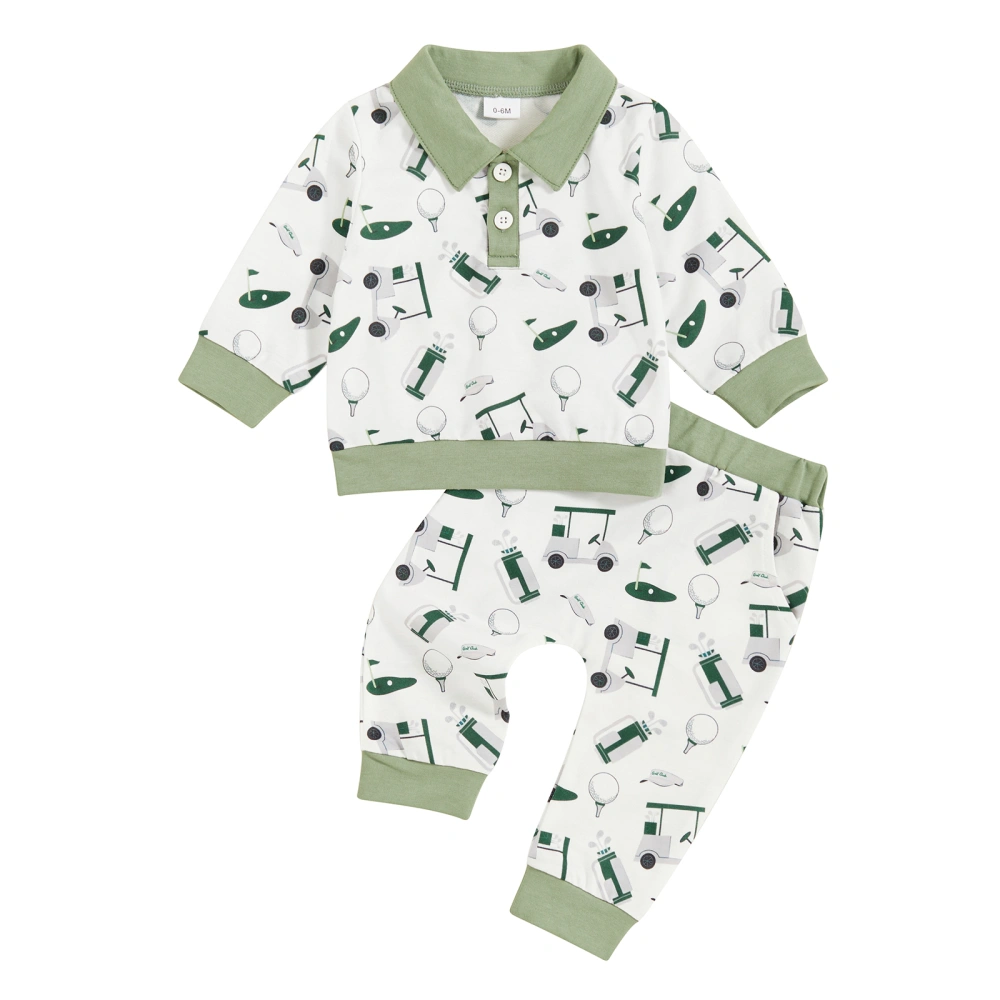 Toddler Boys Fall Outfits Golf Print Long Sleeve Sweatshirts Pants