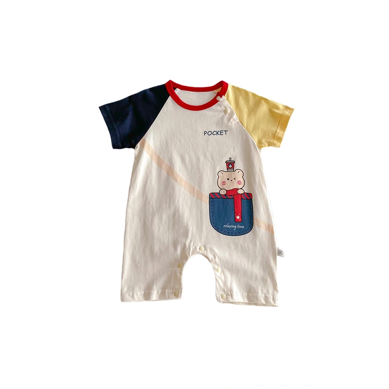Baby Boy Girl Jumpsuit Summer Raglan Short Sleeve Bear Print Romper 