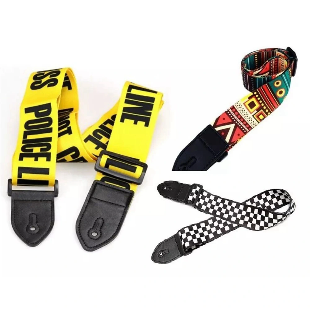 3Pcs Guitar Strap Universal Belt Polyester Printing PU Leather for Ukulele Folk Electric Guitars