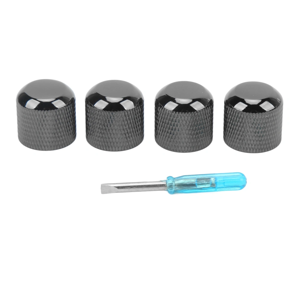 4Pcs Guitar Tone Volume Knob Professional Metal Potentiometer Hat Cap Parts Accessories with Slot Screwdriver Black