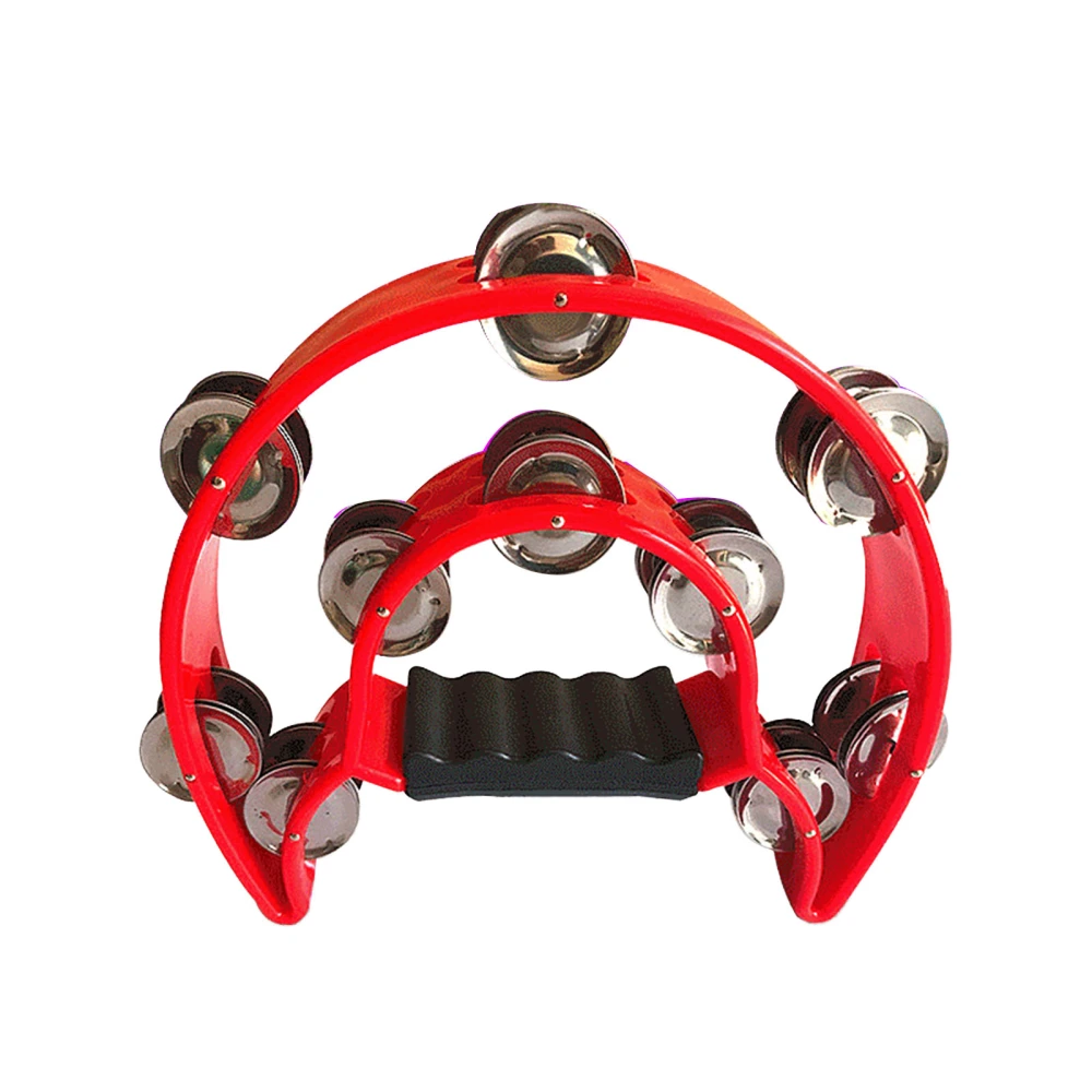 Double Row Tambourine with Metal Jingles ABS Plastic Hand Rhythm Percussion Instrument Red
