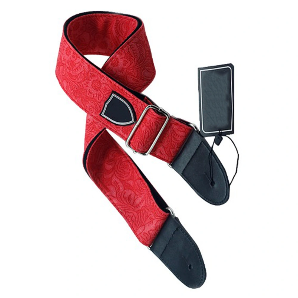 Guitar Strap Cotton Soft Retro Elegant Acoustic Guitar Strap with Leather Heads Red