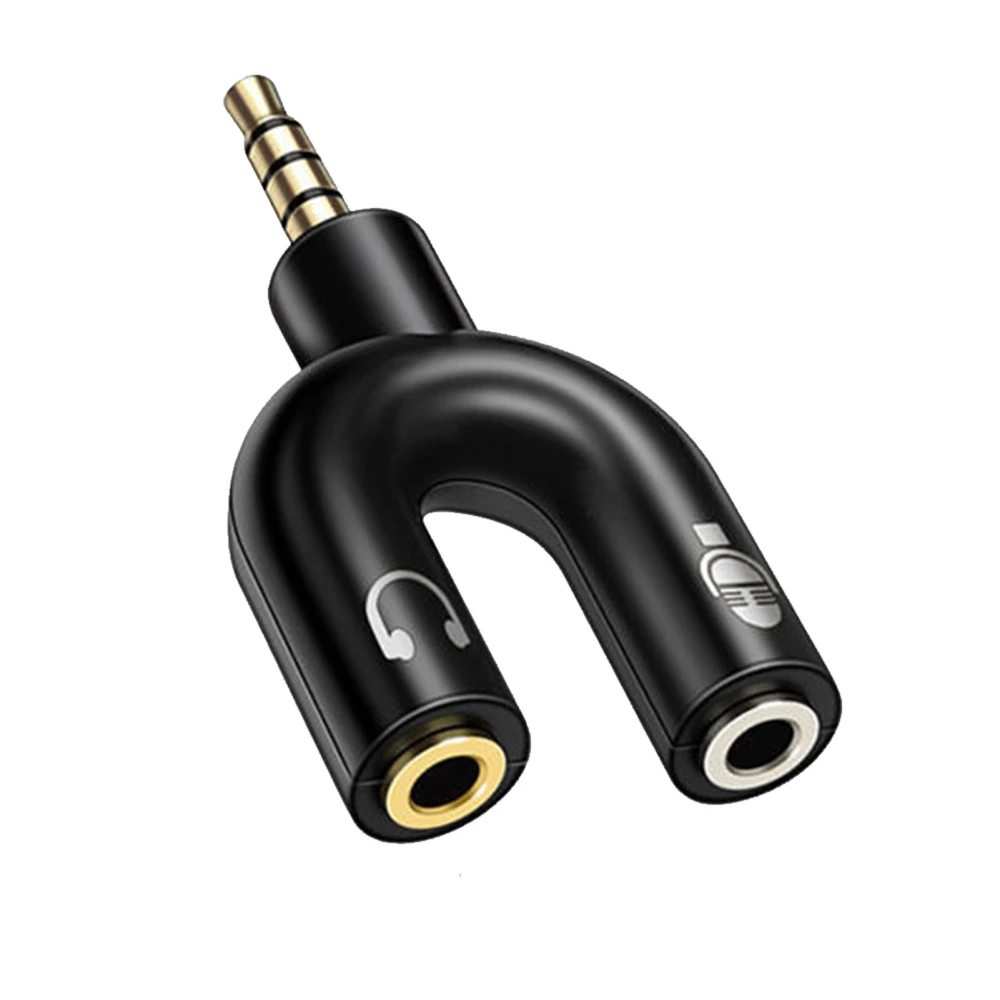 Black 3.5mm 2 Female to 1 Male U Shape Headset Splitter Adapter Aluminium Alloy Audio Adapter Black