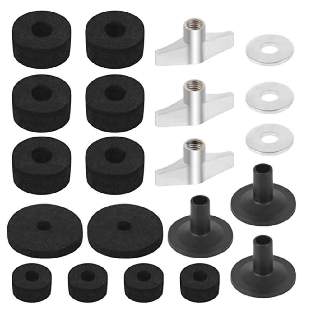 21Pcs Drum Felt Pad Kit Cymbal Stand Felts Non Slip Replacement Accessories Complete Set