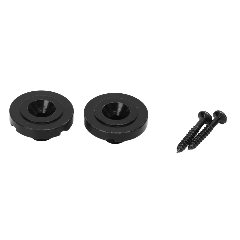 2Pcs Guitar Strap Lock Flat Round Head Metal Button Retainer Straplock Accessory for Bass Black