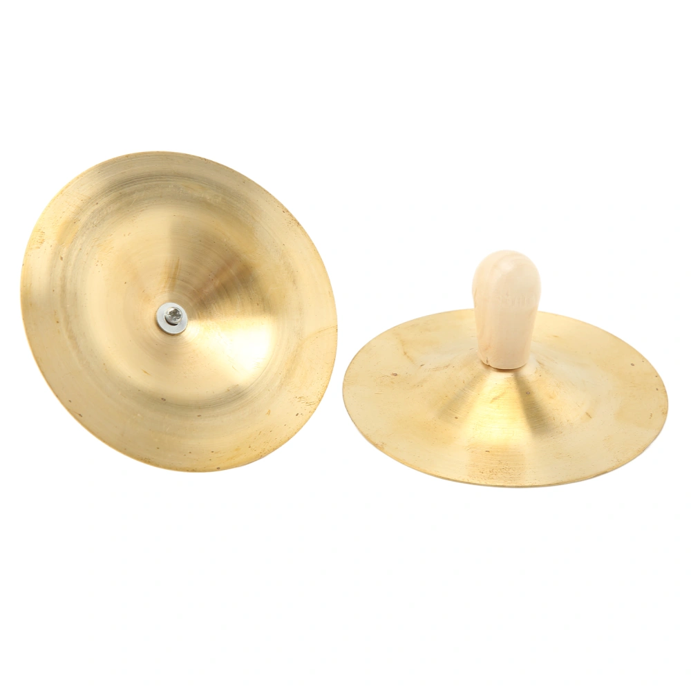 2 Pcs Kid Cymbals Copper Wood Handle Belly Dancing Hand Cymbals Percussion Instrument Toy