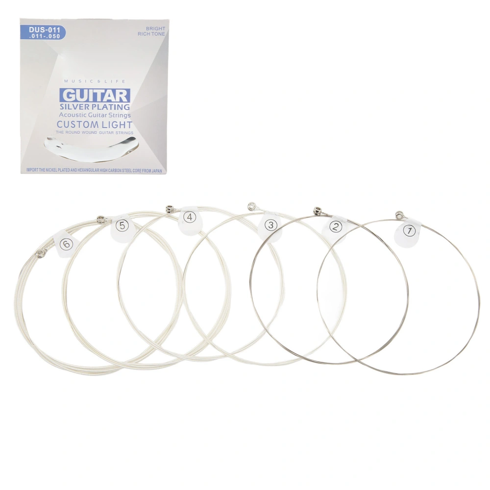 6Pcs Guitar String Set Bright Tuning Wear Proof Slick Comfortable Touch Silver Plating Acoustic Guitar String