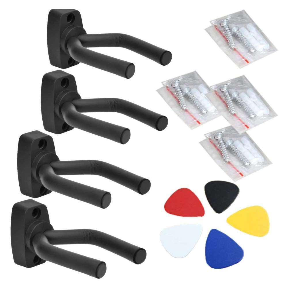 4Pcs Guitar Hanger Plastic Wear Resistance Coating Adjustable Arm Wall Mount Hook with 5 Pick