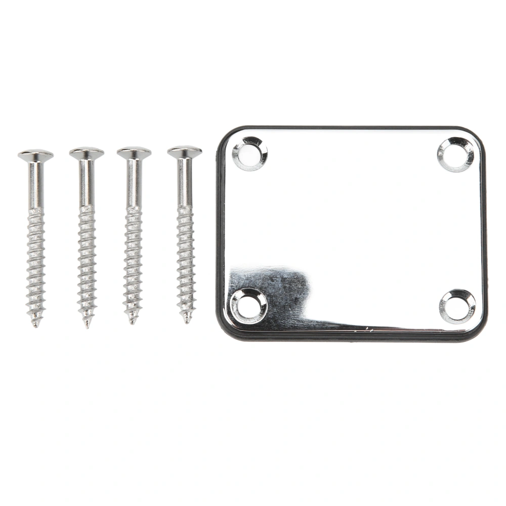 Electric Guitar Neck Plate Square Metal Back Mounting 4 Holes with Screws Bass Parts Silver